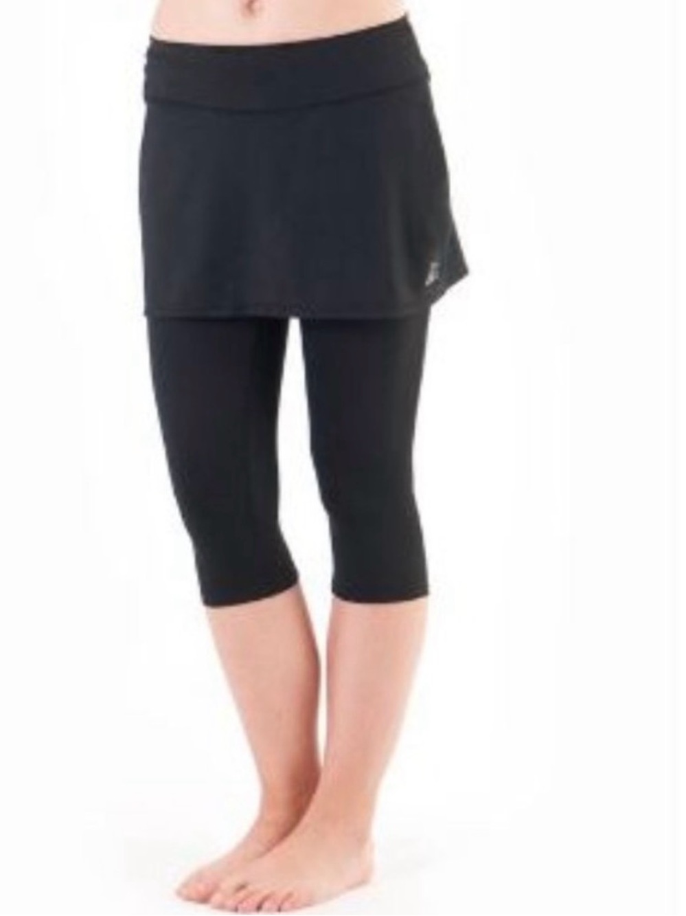 Reebok Black Charcoal Gray Skirted Attached Capri Leggings for Women